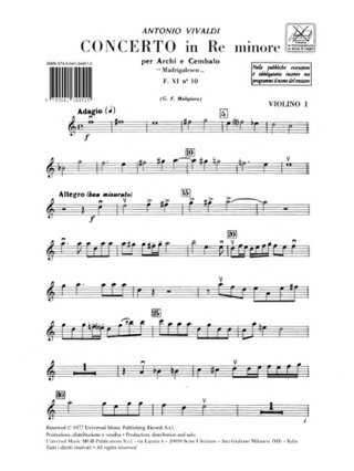 Concerto en ré min. - RV 129 - Matériel - VIVALDI - Partition